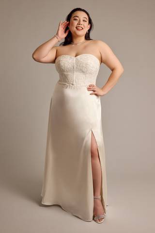 Picture of Lace Appliqued Strapless Charmeuse Wedding D