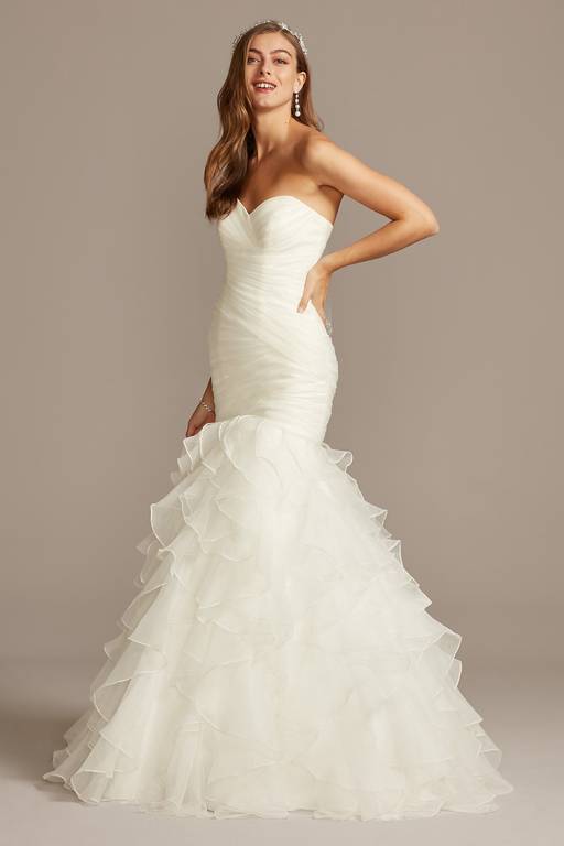 organza mermaid wedding dress with ruffled skirt Luxury Mermaid Wedding Dress Organza Lace Bridal... From Donnaweddingdress26, $411.57