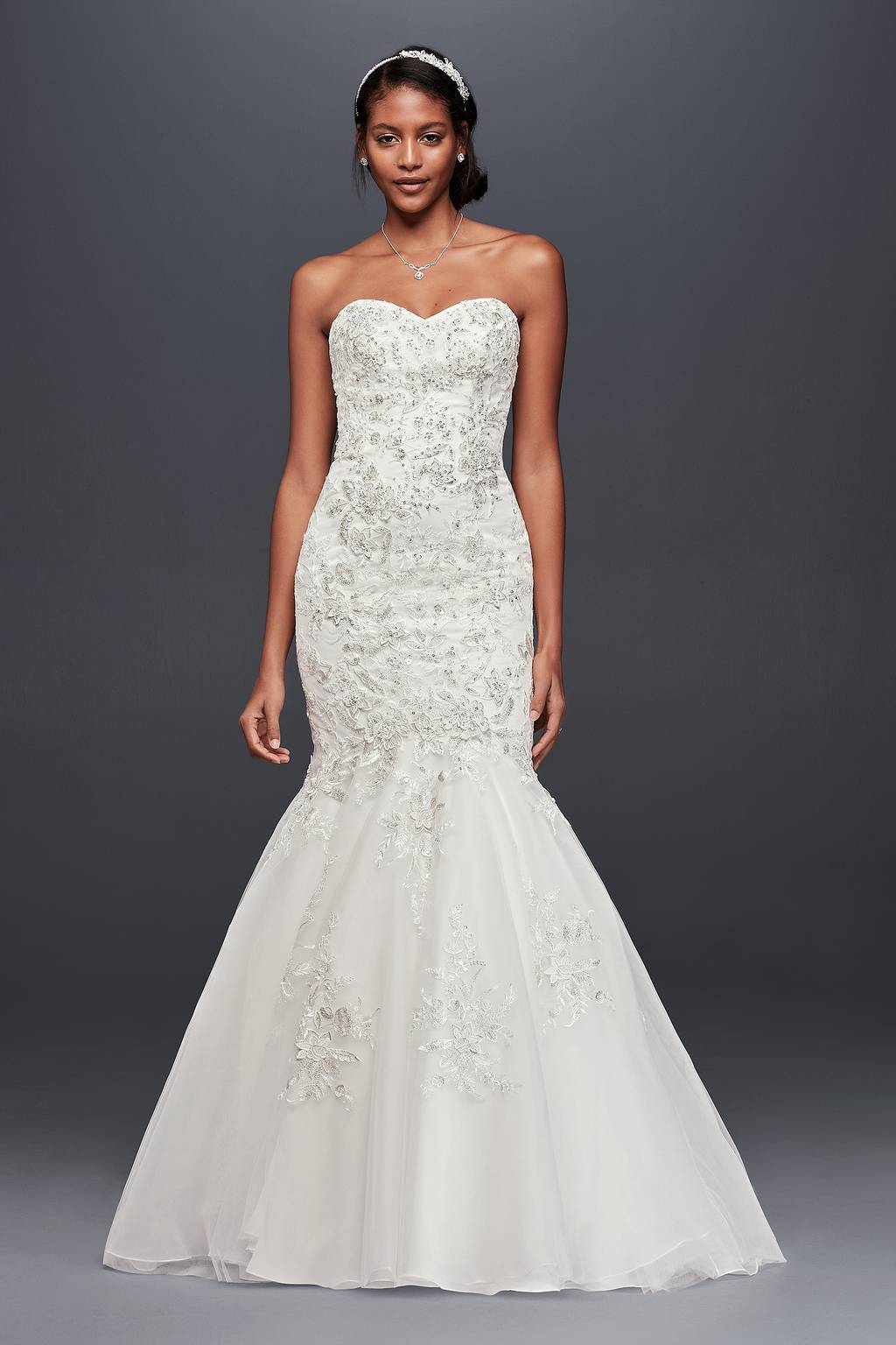 beaded trumpet dress David's Bridal, Metalic beaded lace trumpet wedding dress New Wedding Dress  Save 72%