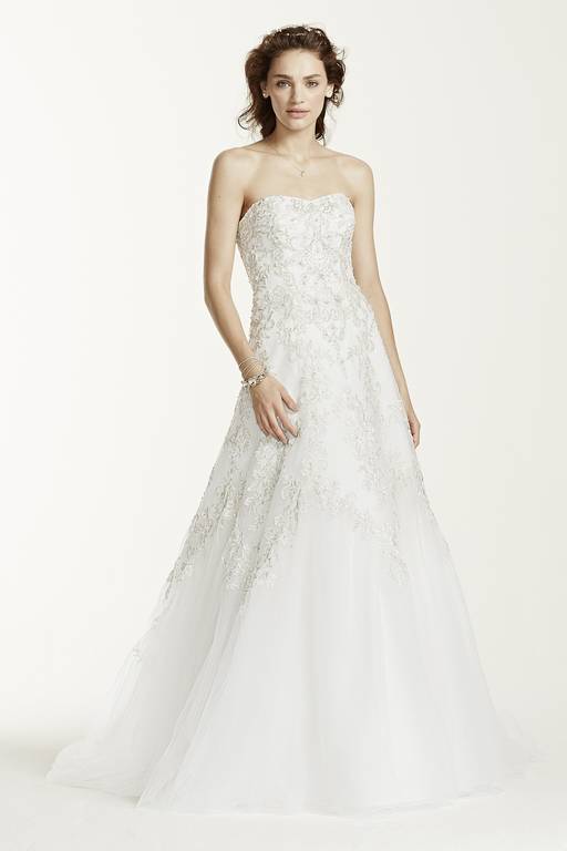 jewel lace a line wedding dress with beading Plunge Neckline Beaded Foliage Lace A-Line Wedding Dress