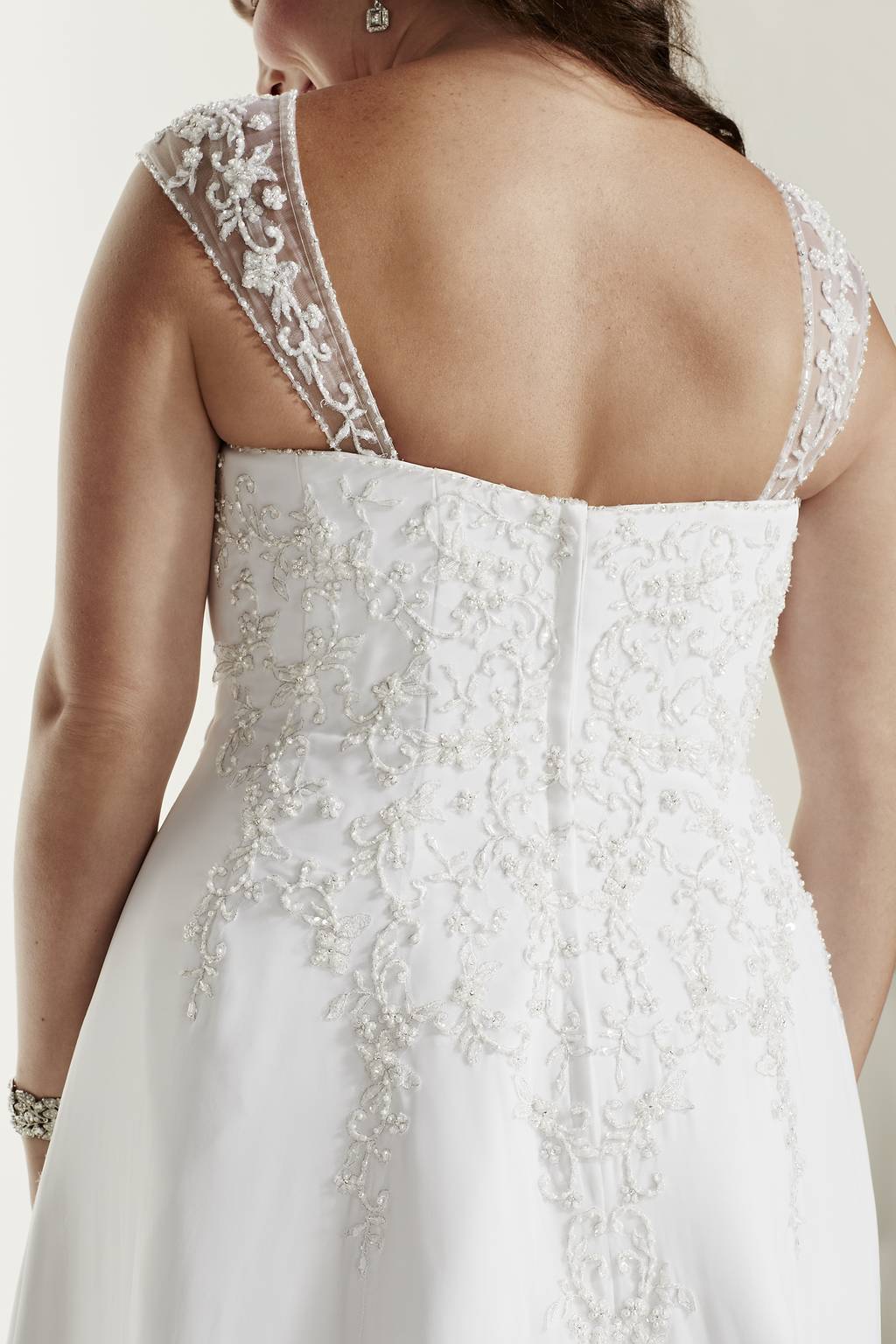 a line chiffon split front overlay wedding dress A-line with Chiffon Split Front Overlay