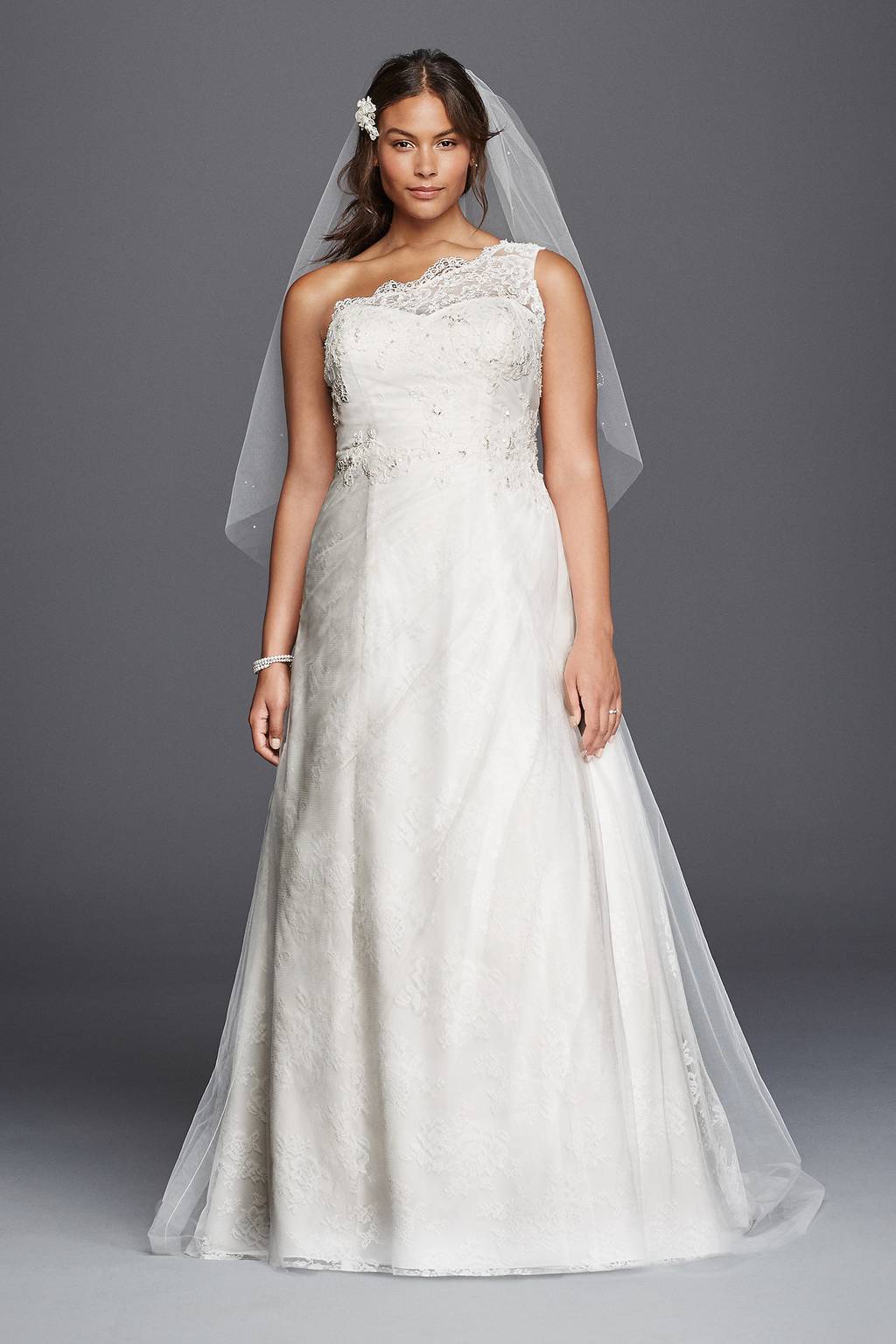 one shoulder plus size wedding dress As-Is One Shoulder Tulle Plus Size Wedding Dress