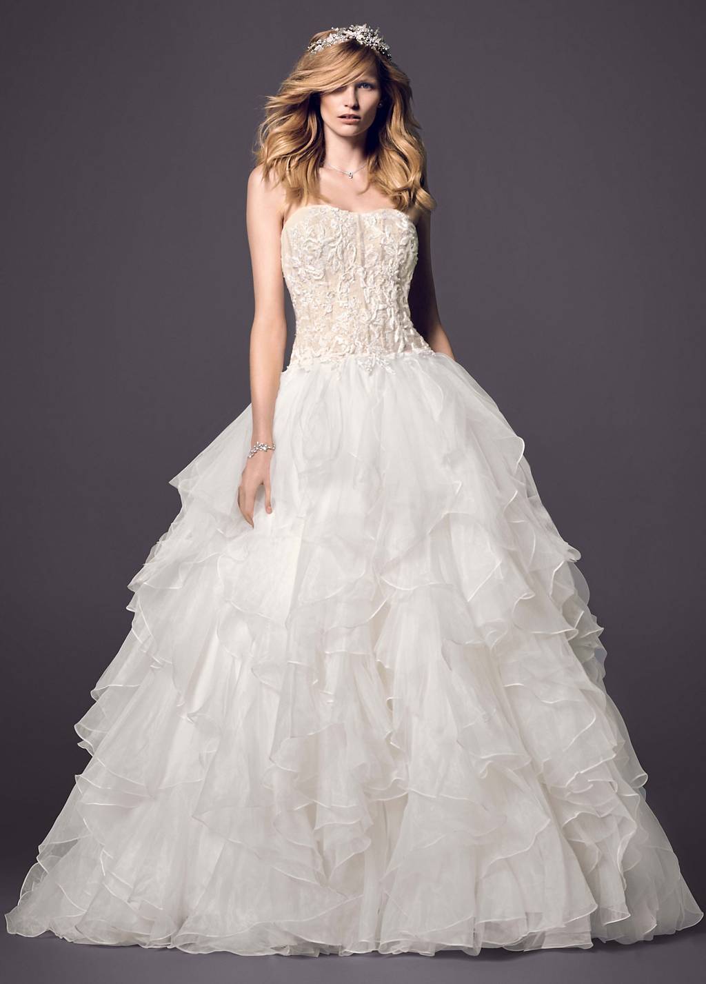 organza ruffle skirt wedding dress Crop Top Halter Organza Two Piece Wedding Dress with Ruffles Skirt