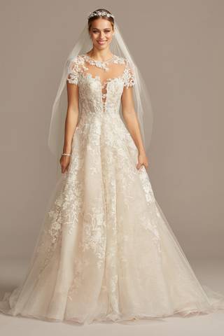 Picture of Lace Cap Sleeve Ball Gown Wedding Dress