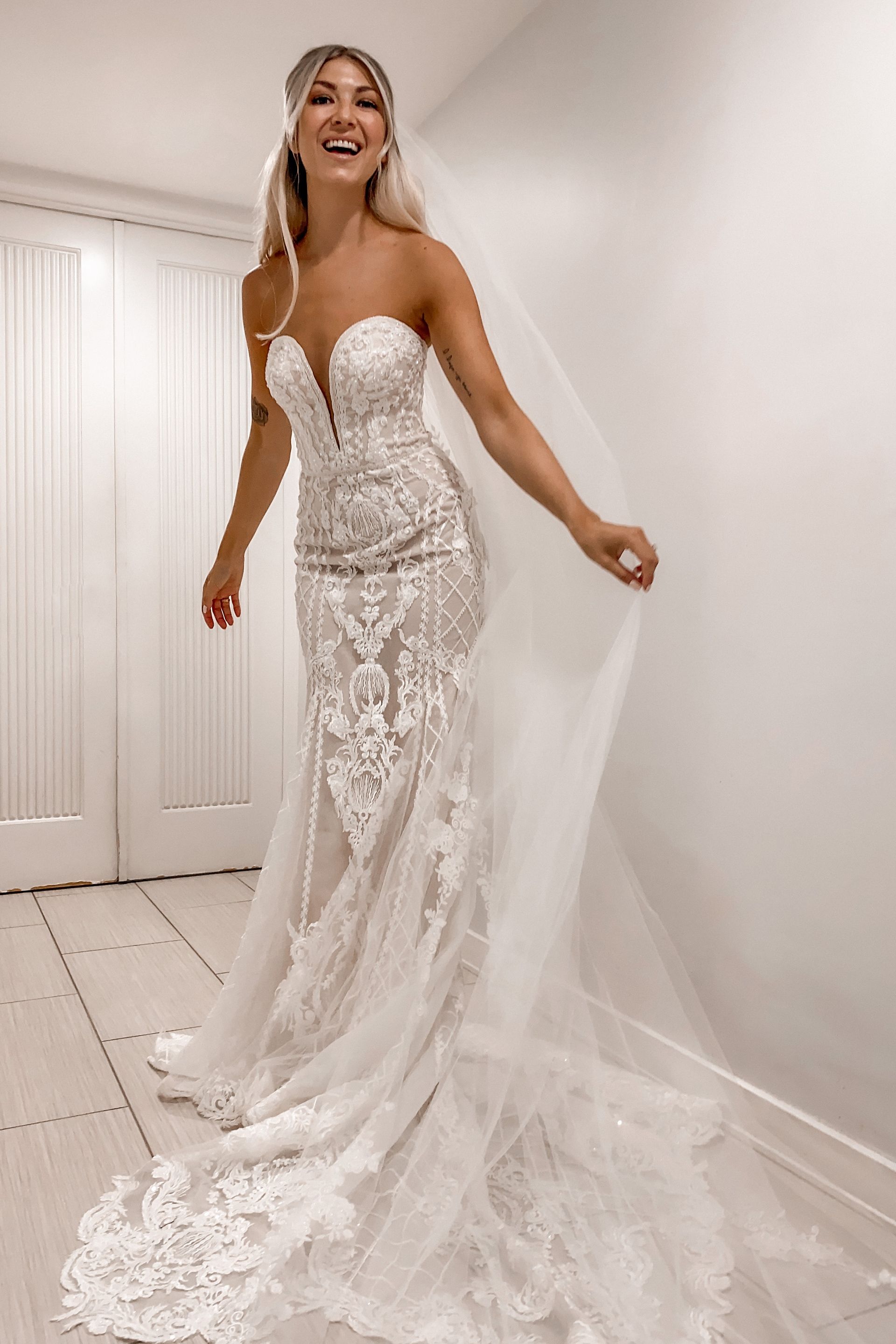 Beaded Scroll and Lace Mermaid Wedding Dress | David's Bridal