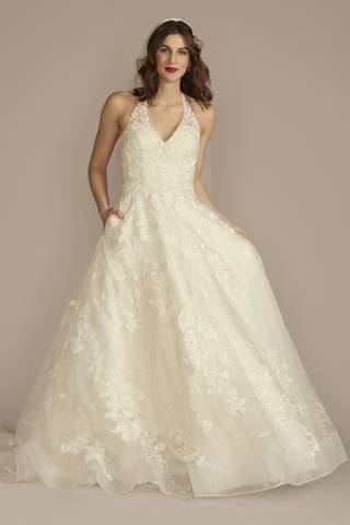 Picture of Halter Beaded Lace Ball Gown Wedding Dress