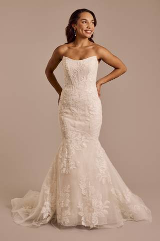 Picture of Floral Strapless Tulle Mermaid Wedding Dress