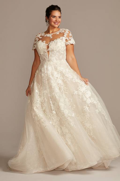 david's bridal lace cap sleeve dress As Is Cap Sleeve Lace Plus Size Wedding Dress