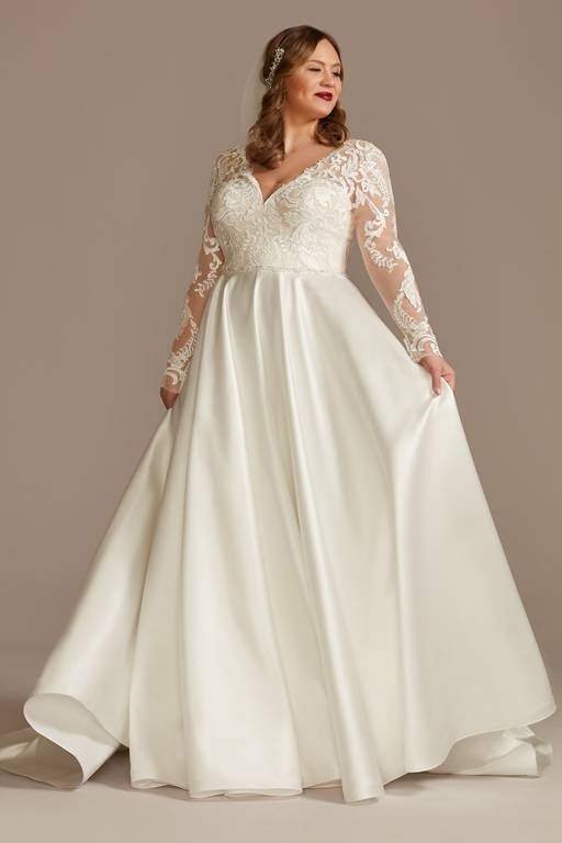 davids bridal plus size bridesmaid dress Satin Gowns As Is Long Sleeve Satin Plus Size Wedding David's Dress Up Size:21-21½ 36/37 teen girl two tone