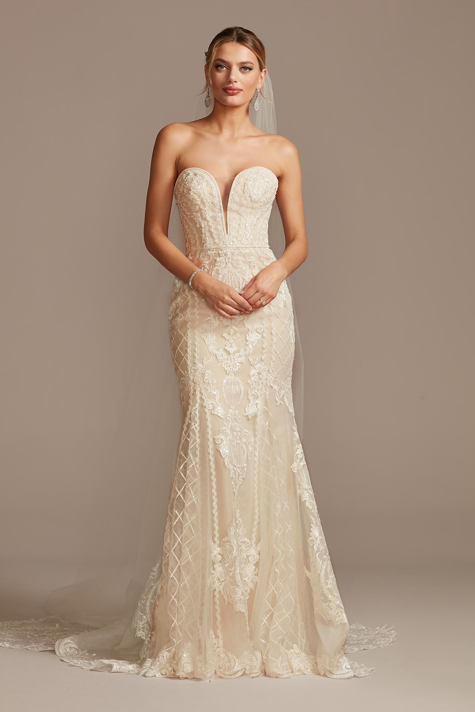 Beaded Scroll and Lace Mermaid Wedding Dress | David's Bridal