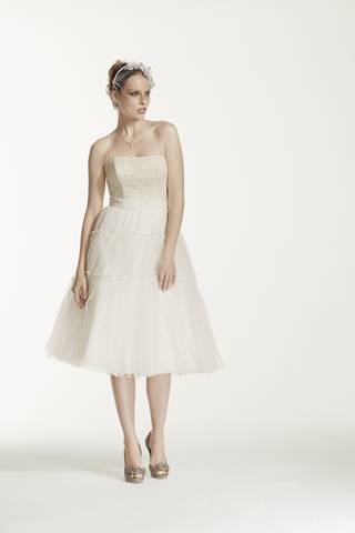 Picture of As-Is Strapless Tulle and Lace Tea Length Dress