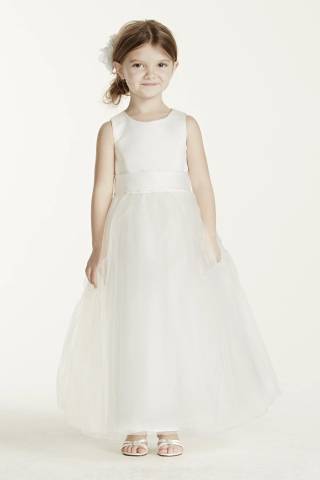 Picture of As-Is Satin Flower Girl Dress with Tulle Skirt