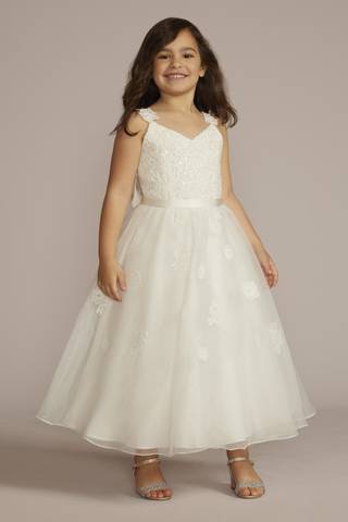 Picture of Floral Lace Tea Length Flower Girl Dress