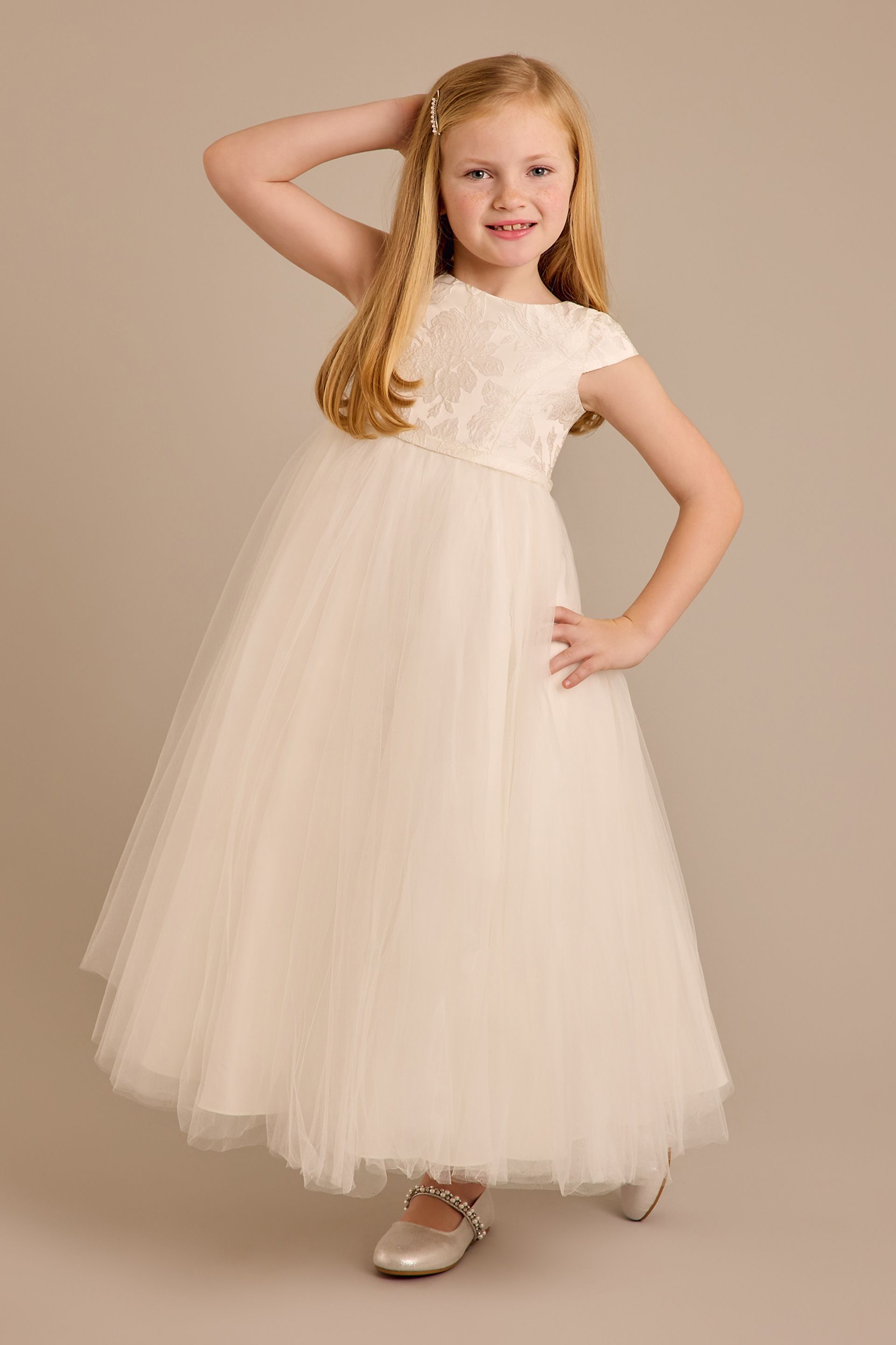 Long Floral Jacquard Flower Girl Dress | David's Bridal