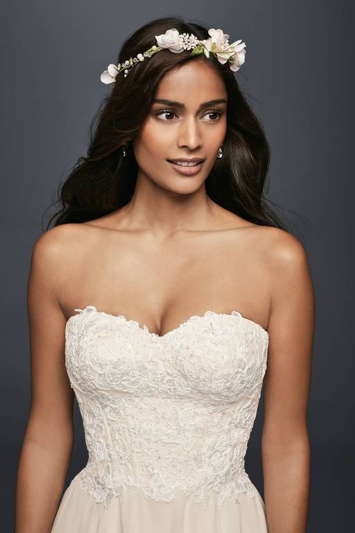 tiered chiffon wedding dress Wedtrend Women Ivory Bridal Dress A Line Long Chiffon Wedding Dress With 3D Butterflies Long Sleeves, Ivory / US8