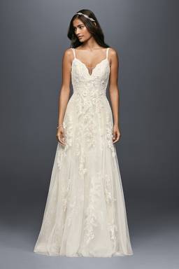 oleg cassini beaded lace wedding dress with pleated skirt Beaded Lace Wedding Dress with Pleated Skirt