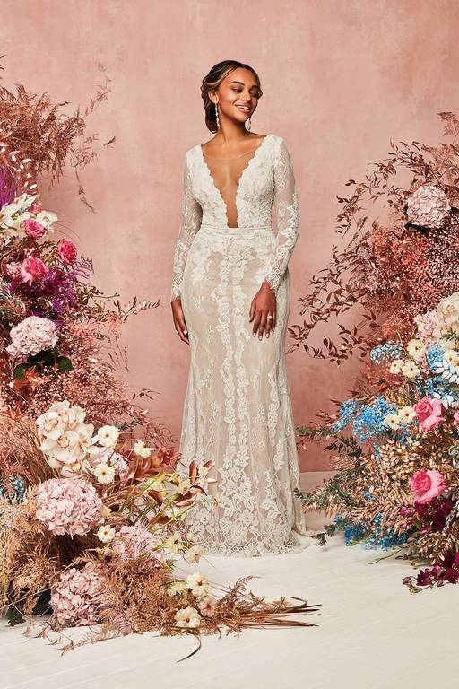 plunge long sleeve wedding dress Neckline Plunge Wedding Dresses