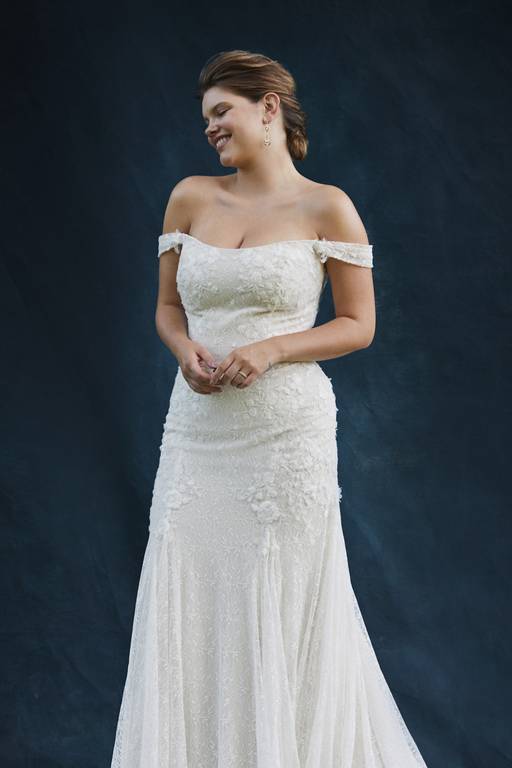 swag sleeve layered lace trumpet wedding dress Swag Sleeve Layered Lace Wedding Dress in Solid Ivory