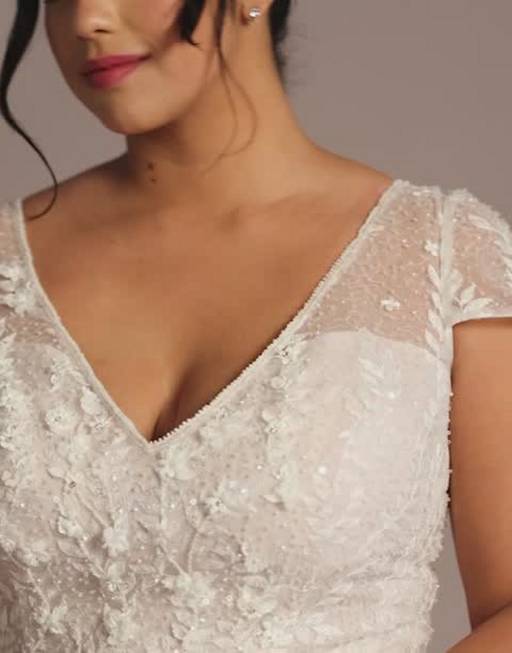 melissa sweet beaded cap sleeve lace wedding dress SALE! Melissa Sweet Romantic Floral sequin embroidered wedding dress Womens 16