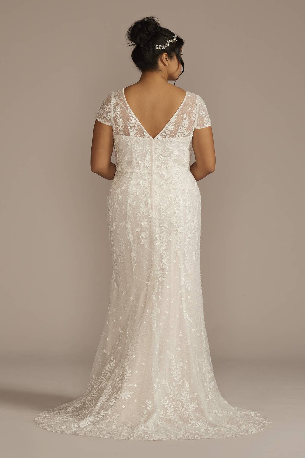 melissa sweet beaded cap sleeve lace wedding dress Cap Sleeve V-Neck Beaded Lace Sheath Wedding Dress