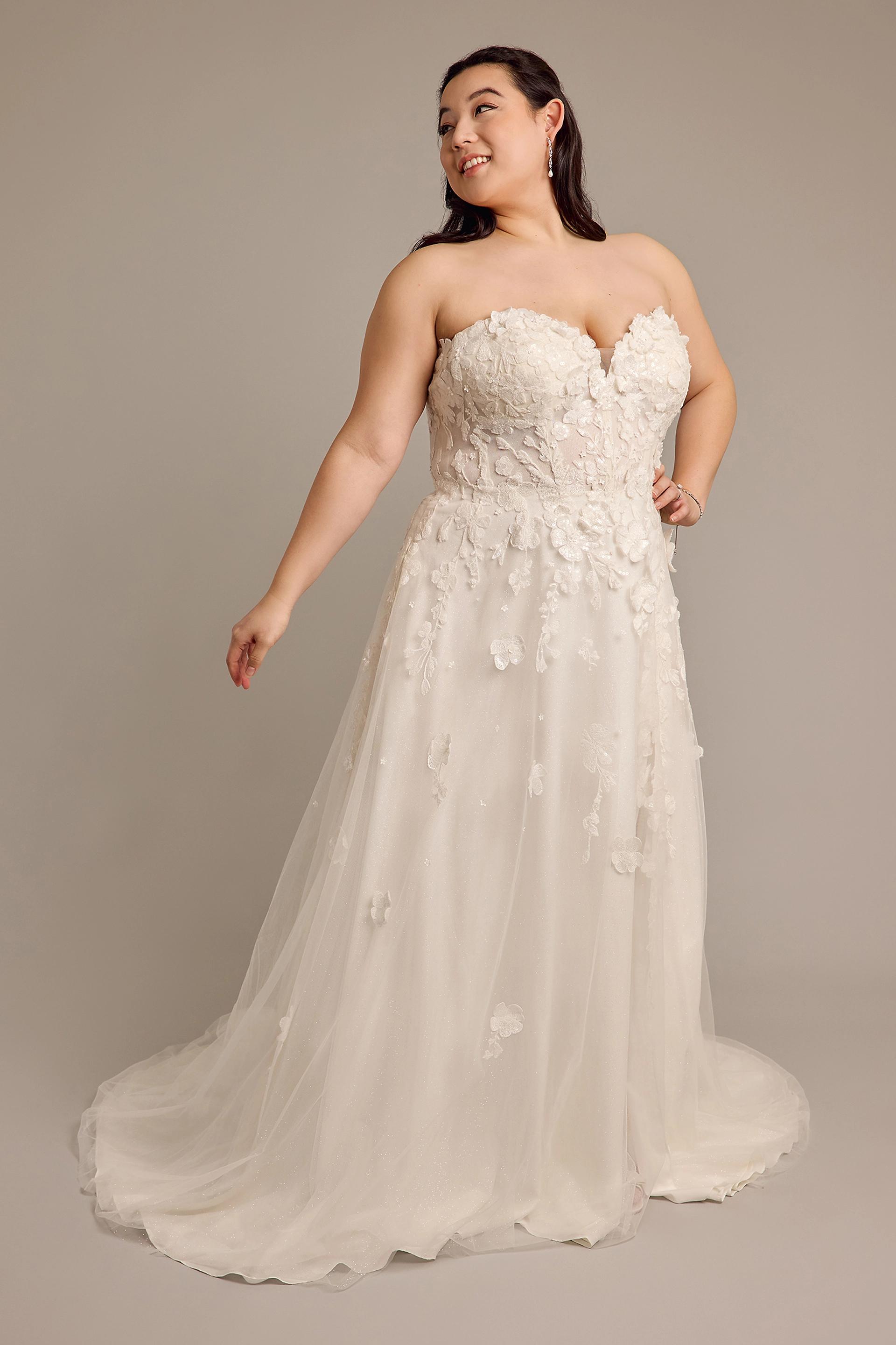 solid ivory wedding dress Ivory lace wedding dress, long-sleeve button back long train gown, open back, lace & chiffon