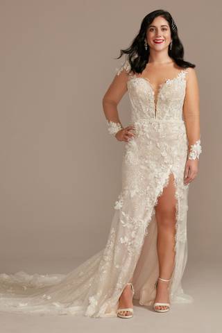Picture of Floral Applique Wedding Dress with High Slit