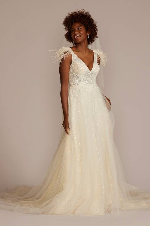 bride sequin dress A-line Sparkly Sequin Spaghetti Straps Unique Beach Wedding Dresses, B   bridalsew