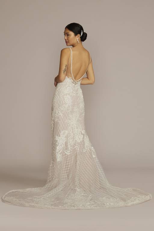 lattice lace wedding dress As is Lattice Beaded Applique Sheath Wedding Dress