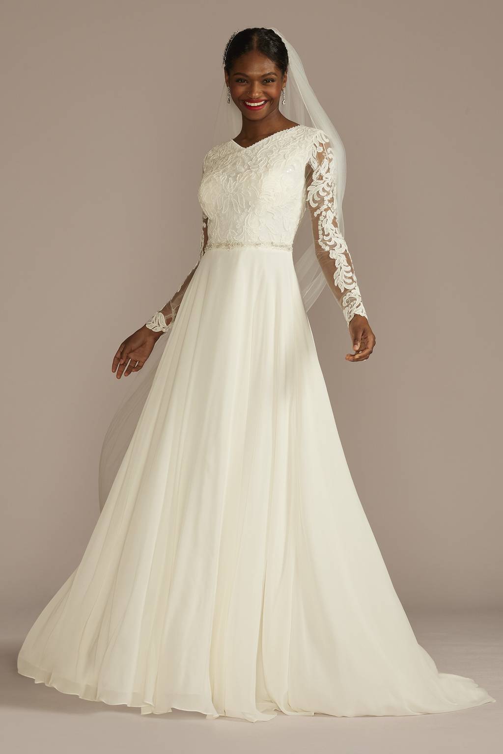 wedding dress modest long sleeve Modest long sleeve satin wedding dress 4 US / Off White