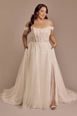 david's bridal corset wedding dresses David's Bridal, The Edit by DB Studio Women's Off-the-Shoulder Corset  A-Line Wedding Dress, Full Length, Tulle