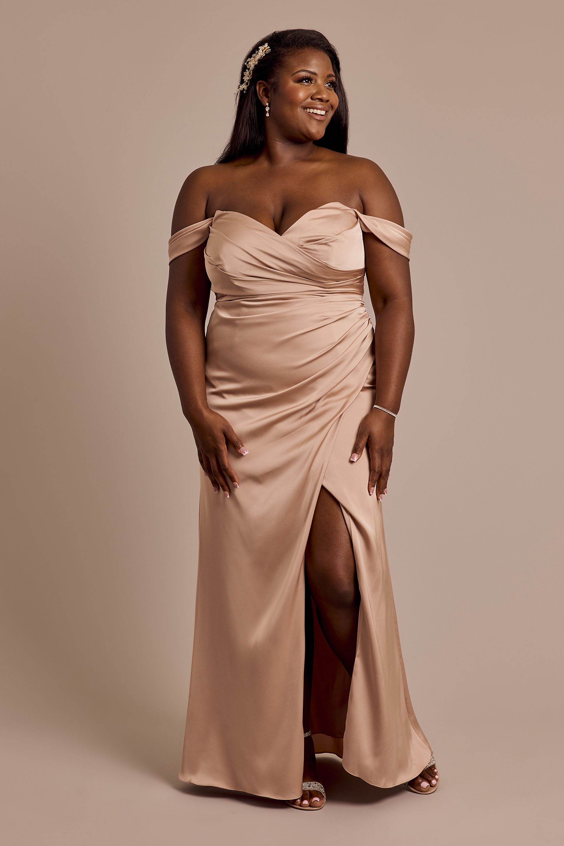 As is Matte Satin Off-the-Shoulder Sheath Dress