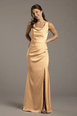 david's bridal cowl neck satin dress Matte Satin Cowl Neck Sheath Dress
