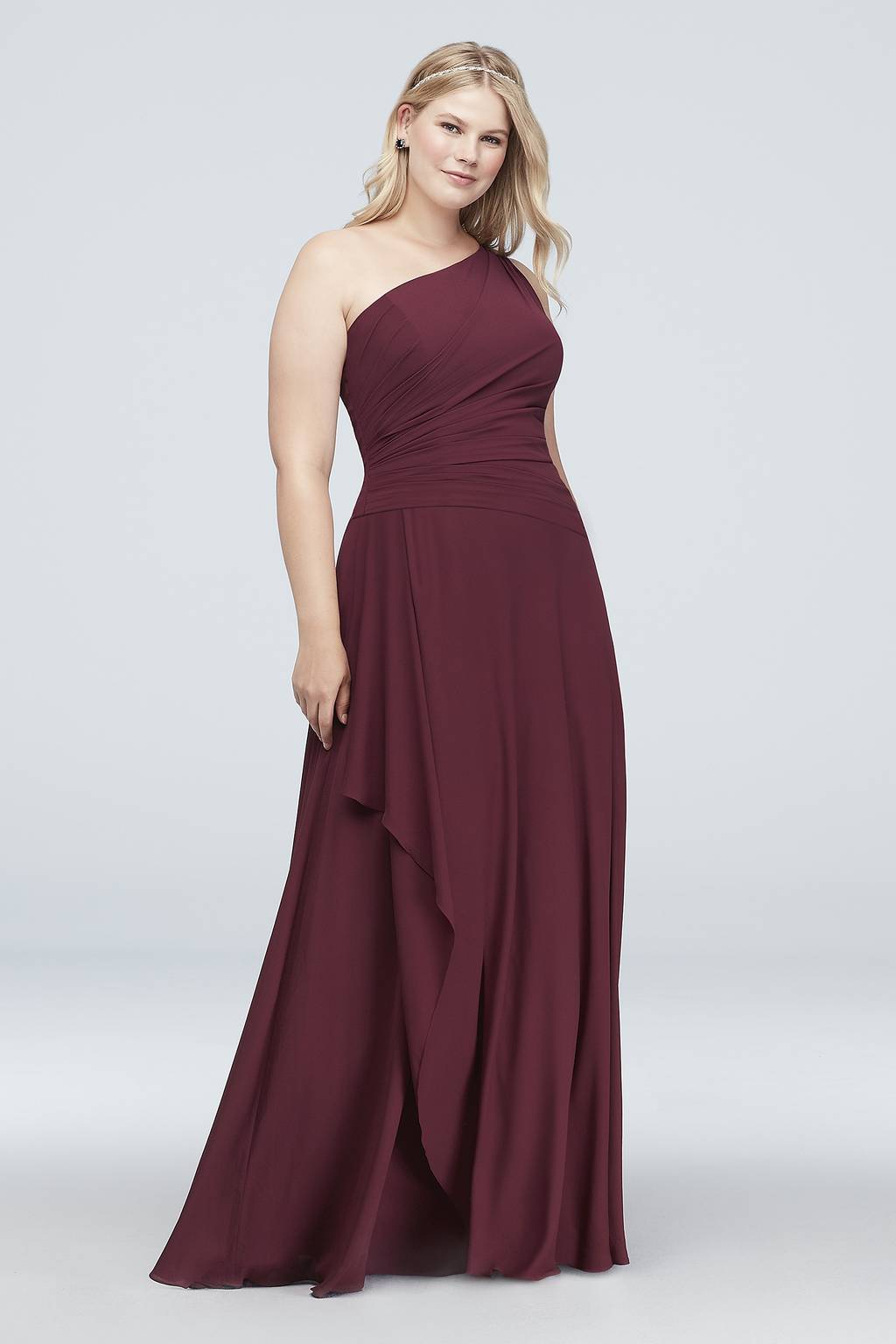 one-shoulder chiffon bridesmaid dress with cascade One-Shoulder Chiffon Bridesmaid Dress with Cascade