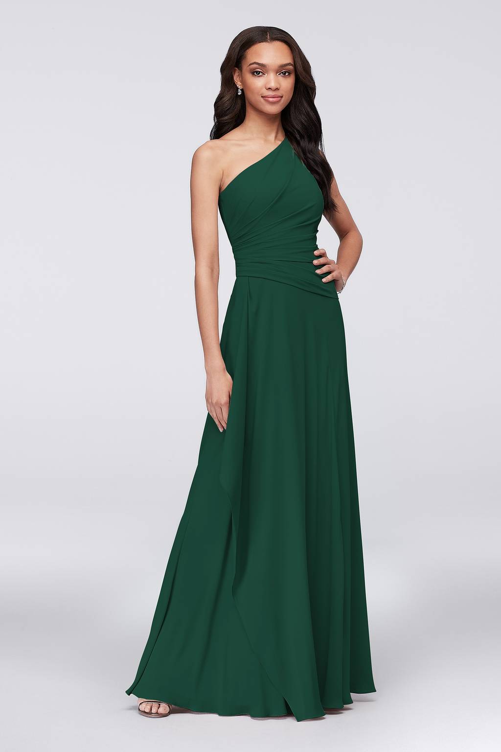 one shoulder georgette cascade bridesmaid dress One-Shoulder Georgette Cascade Bridesmaid Dress