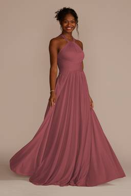 high neck mesh bridesmaid dress with full skirt Mesh Bridesmaid Dress with High-Neck Halter