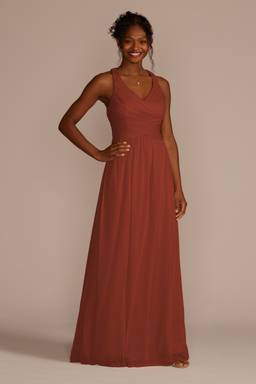 david's bridal mesh long bridesmaid dress with crisscross back As Is Mesh Long Bridesmaid Dress with Crisscross B