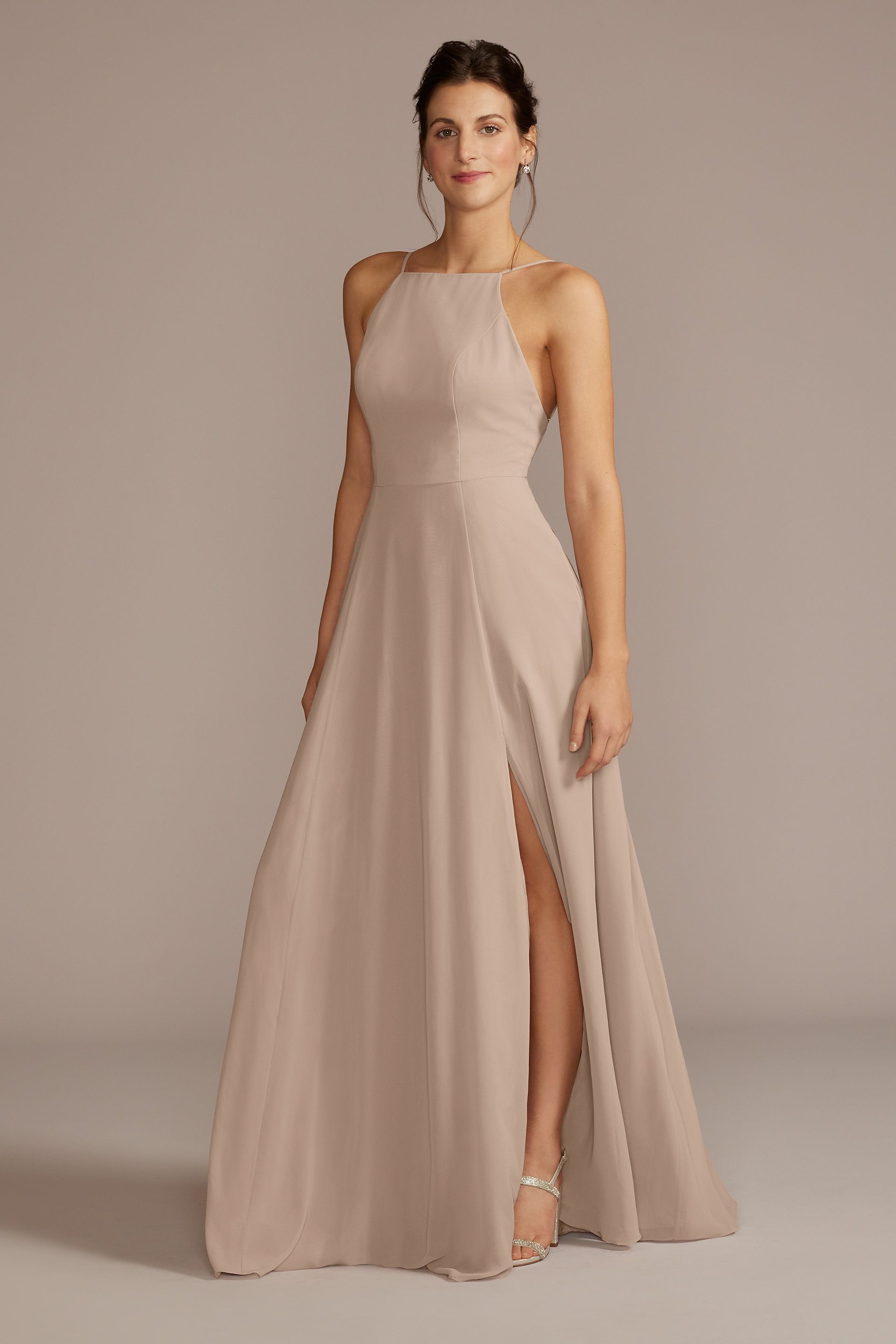cream chiffon bridesmaid dress Duntery Cowl Neck Chiffon Bridesmaid Dress