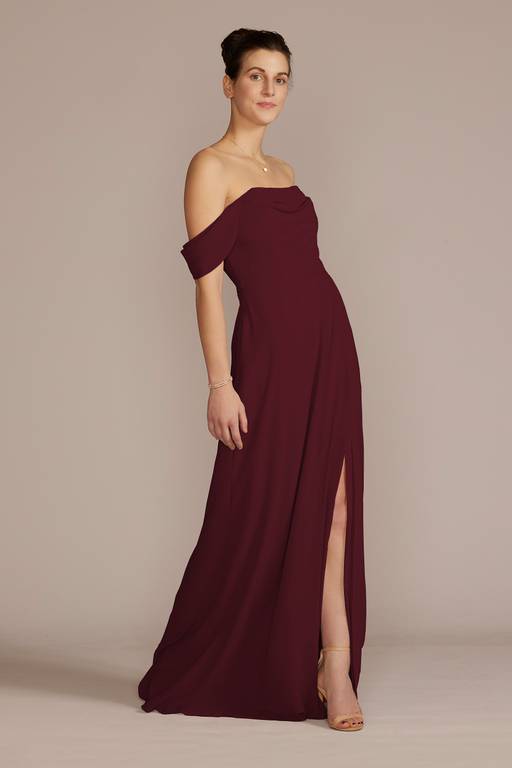 wine chiffon bridesmaid dresses As Is Cowl Off-the Shoulder Dress Size:US0 91cm/32.28 cs3334 Oasis Womens Cream Black