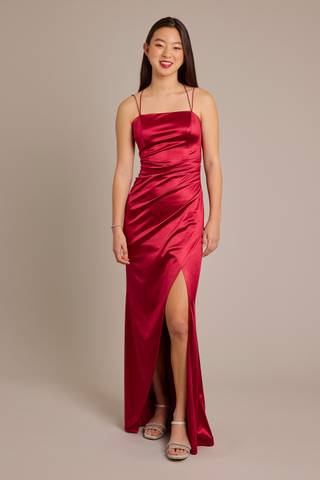 Picture of Double Strap Satin Square Neck Dress with Slit