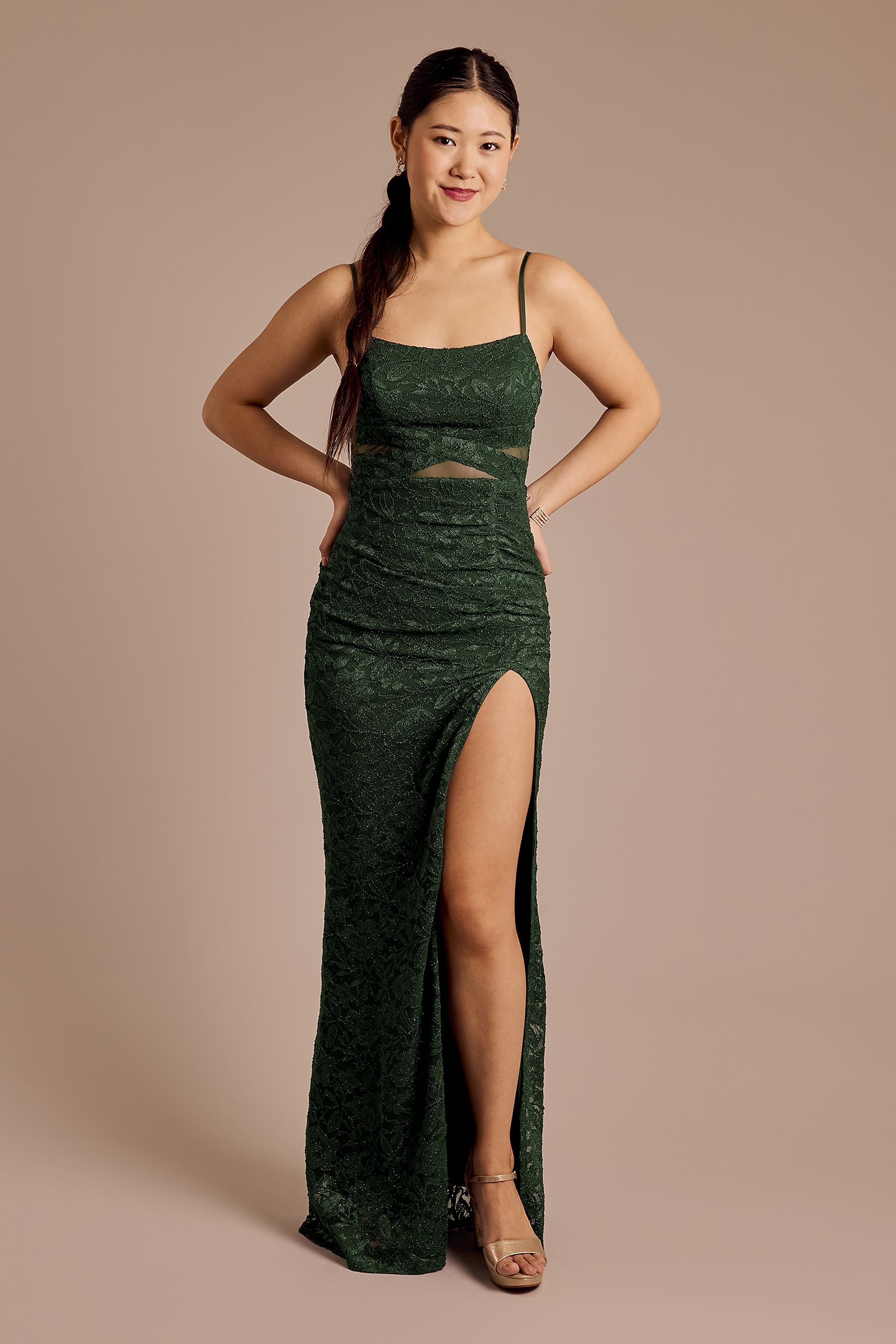 Picture of Glitter Lace Illusion Waist Sheath Dress