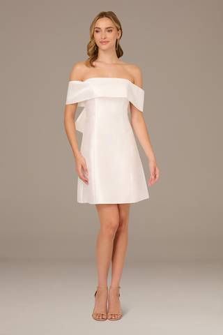 View Adrianna Papell Off-the-Shoulder Mikado Mini Dress with Back Bow in all available color and sizes Picture of Off-the-Shoulder Mikado Mini Dress with Back Bow