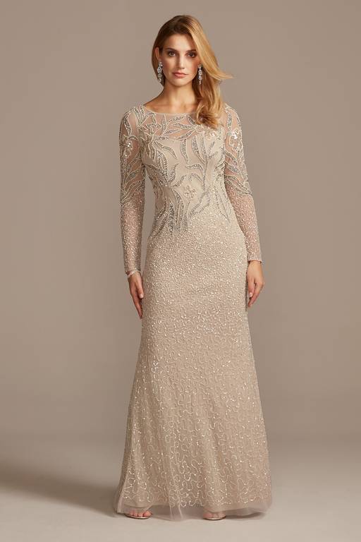 long sleeve beaded sheath dress Elegant Long Sleeve Beaded Sheath Gown  Lotus Threads Bridal