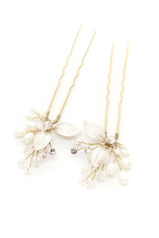Picture of Leafy Freshwater Pearl and Crystal Hair Pin Set