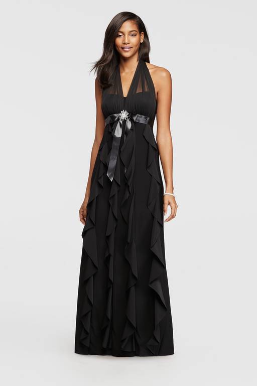 ruffle jersey dress Plus Size Black Ruffled Sleeves Jersey Dress