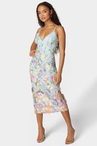 bebe floral embroidered midi dress Bebe Women's Floral Embroidered Midi Dress, Blue, XS