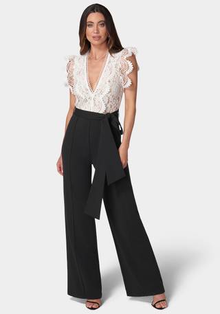 View Bebe Ruffle Lace Jumpsuit in all available color and sizes Picture of Ruffle Lace Jumpsuit