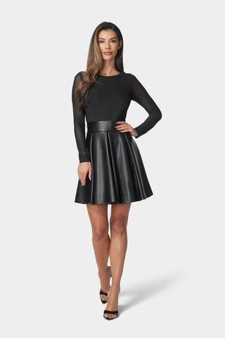 View Bebe Faux Leather Flare Dress in all available color and sizes Picture of Faux Leather Flare Dress