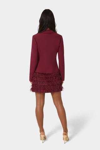 View Bebe Feather Blazer Dress in all available color and sizes Picture of Feather Blazer Dress