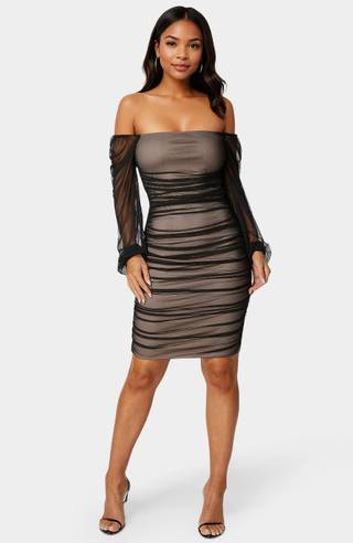 Picture of Blouson Sleeve Ruched Midi Dress
