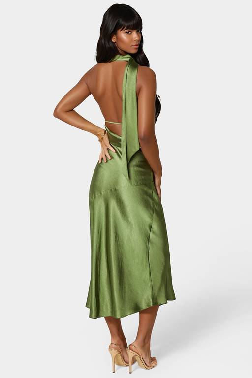 bebe satin midi dress Bebe Women's Bow Strap Satin Midi Dress